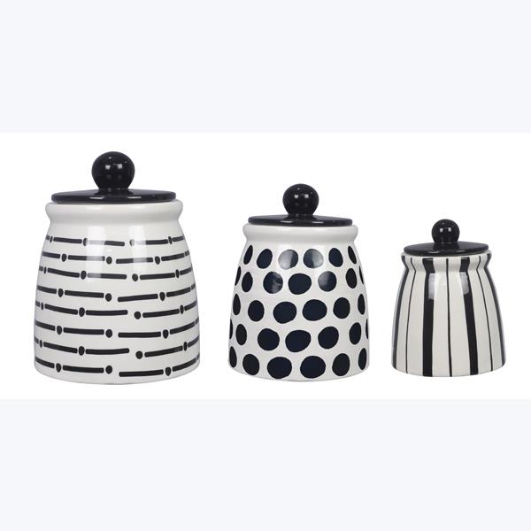 Ceramic Black & White Canister Set of 3