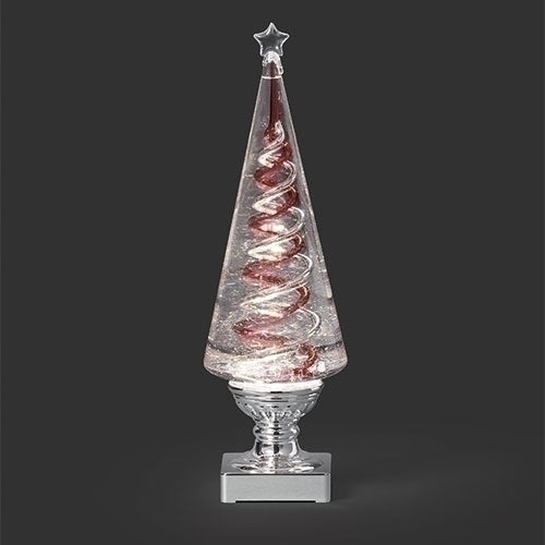 Lighted Swirl Tree with Red and Silver Rotating Spirals