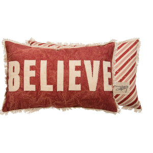 Believe Candy Striped Pillow