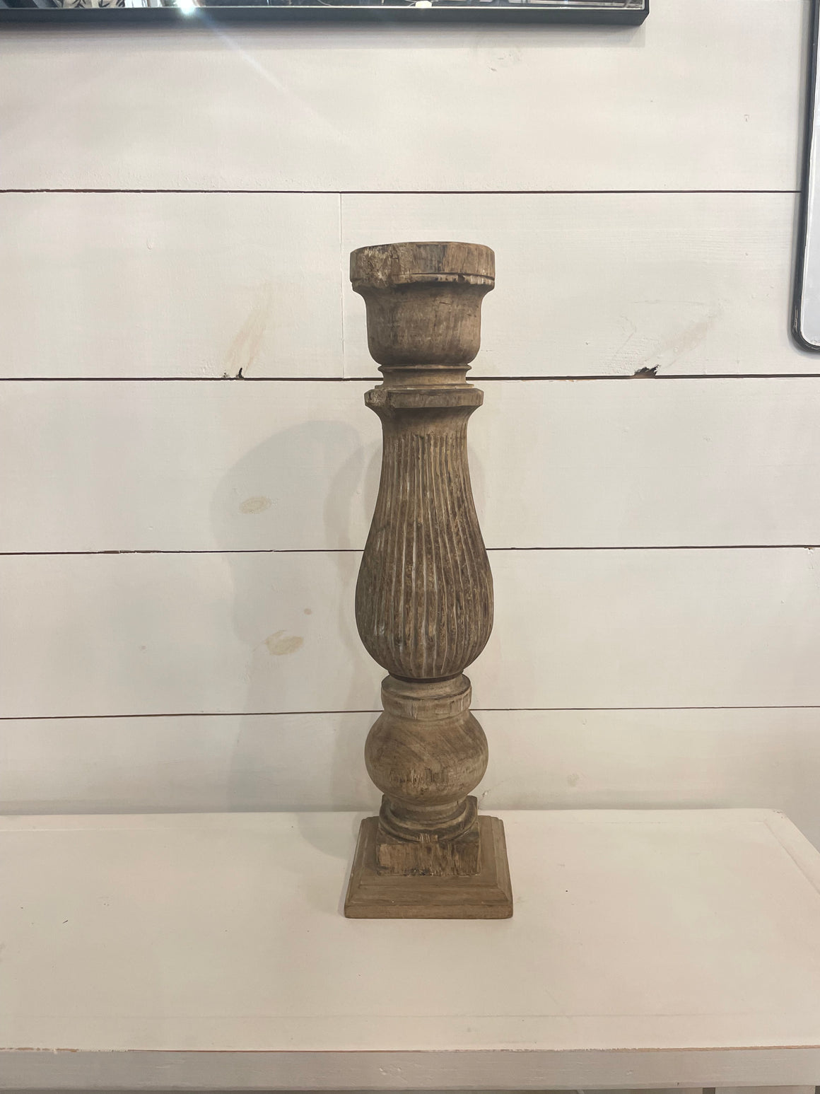 Found Carved Mango Wood Pillar Holder (Holds 3" Pillar) (Each One Will Vary)