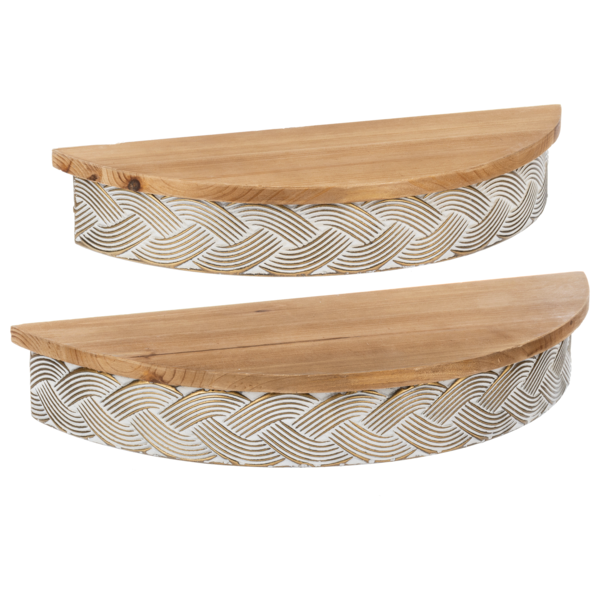 Braided Whitewash Gold Embossed Edge Wall Shelf