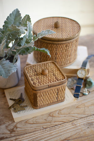 Round and Square Woven Cane Boxes