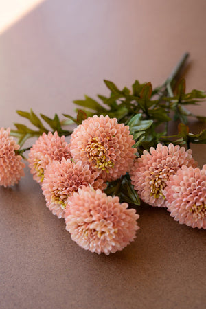 Bundle of 7 Artificial Light Pink Ball Dahlias