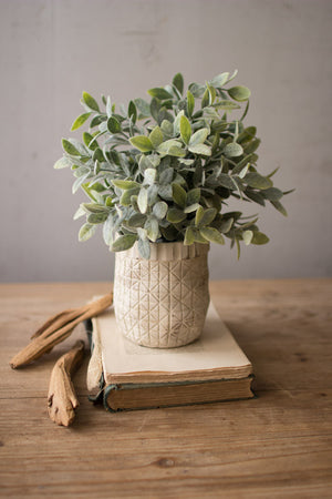 Artificial Sage with Criss Cross White Pot