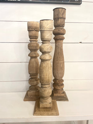 Found Carved Mango Wood Pillar Holder (Holds 3" Pillar) (Each One Will Vary)