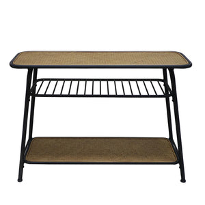 Black & Tan Wood Rounded Rectangle Table  w/rack & botton shelf