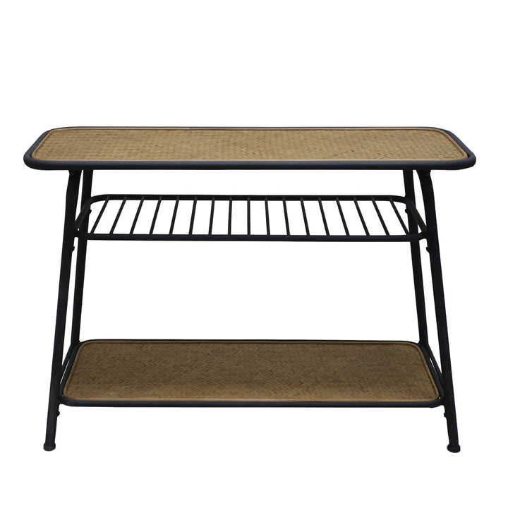 Black & Tan Wood Rounded Rectangle Table  w/rack & botton shelf