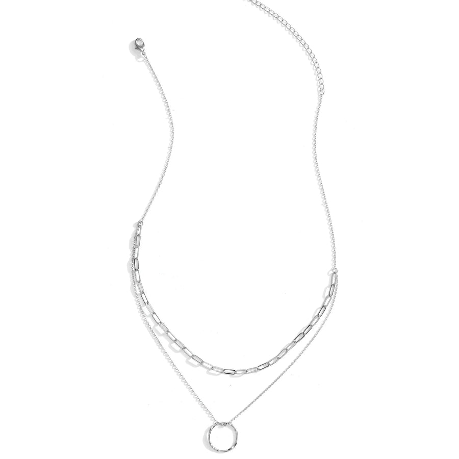 Delicate Double Appeal Ring Necklace-Silver