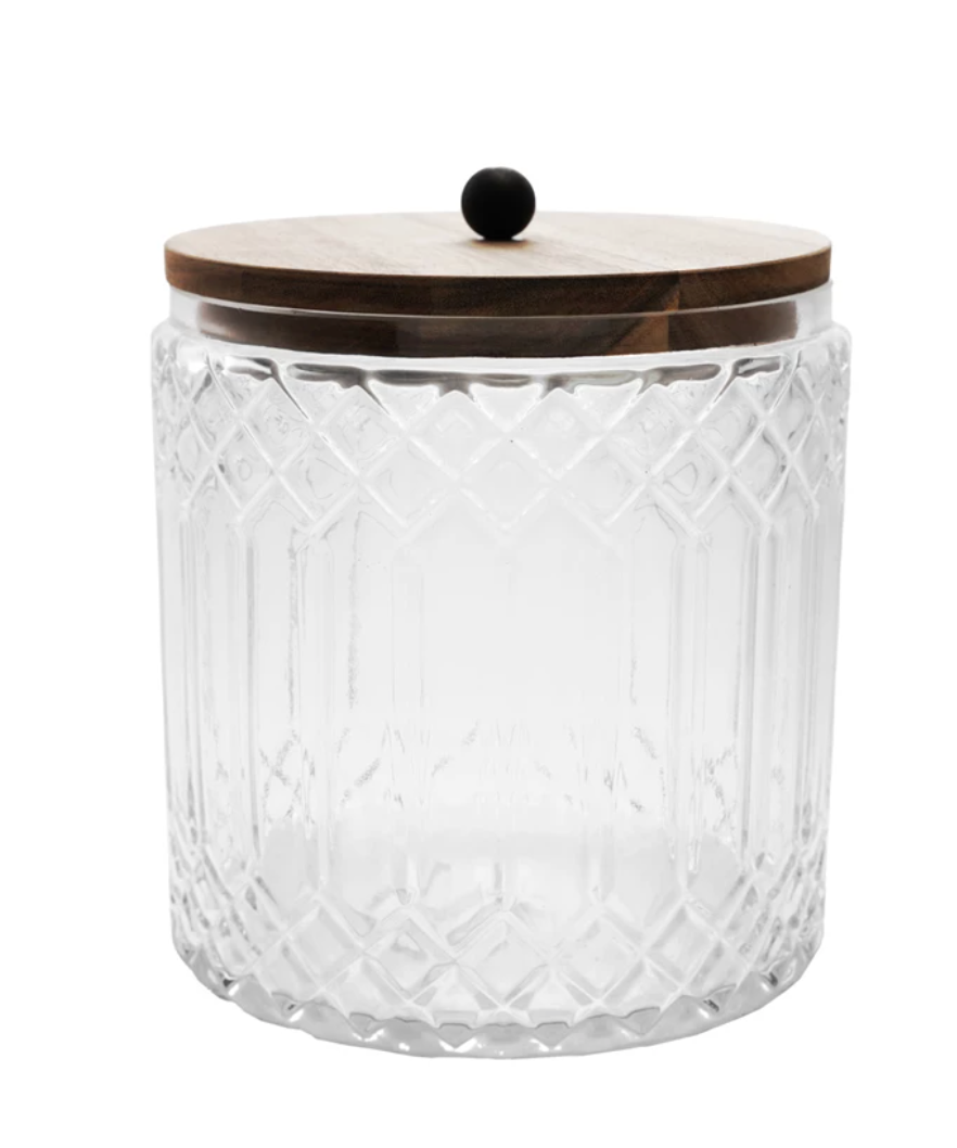 3-1/2 Quart Cut Glass Jar with Acacia Wood Lid, Natural