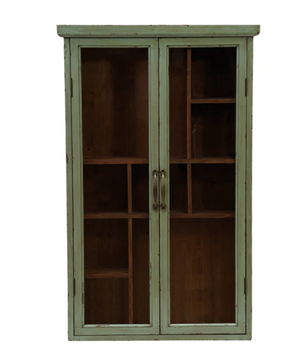 Wood & Glass Cabinet with Brass Finish Pulls (Hangs or Sits)