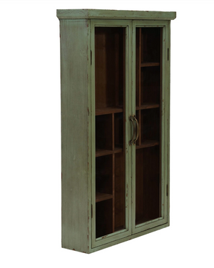 Wood & Glass Cabinet with Brass Finish Pulls (Hangs or Sits)