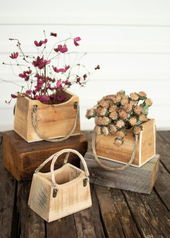 Rustic Recycled Wood Hand Bag Planters