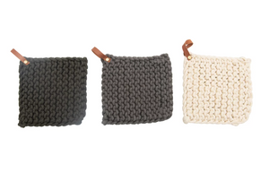 Crocheted Pot Holder with Leather Loop