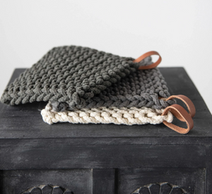 Crocheted Pot Holder with Leather Loop