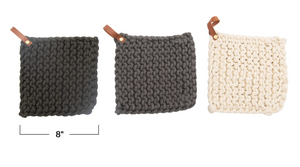 Crocheted Pot Holder with Leather Loop