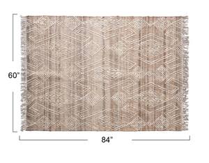 Hand-Woven Jute and Wool Blend Rug with Pattern and Fringe