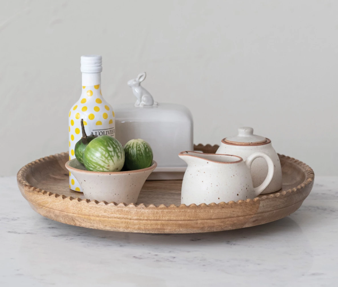 Mango Wood Lazy Susan w/ Scalloped Edge