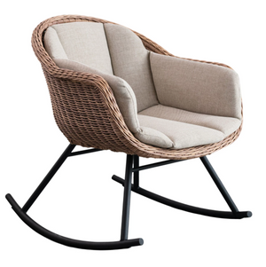 Plastic Wicker Rocking Chair with Metal Legs & Fabric Cushion, KD