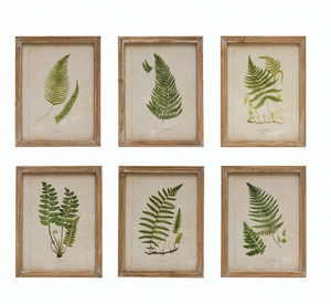 Wood Framed Glass Wall Décor with Fern Fronds Image