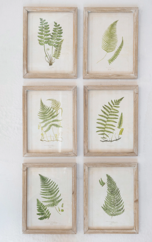 Wood Framed Glass Wall Décor with Fern Fronds Image