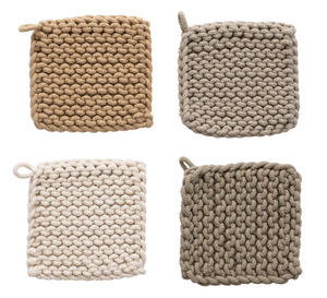 Cotton Crocheted Pot Holder, 4 Colors