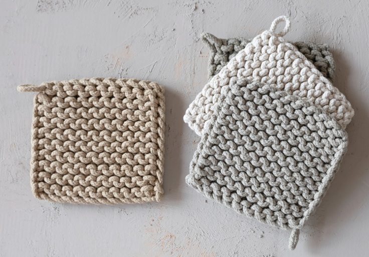 Cotton Crocheted Pot Holder, 4 Colors