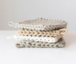 Cotton Crocheted Pot Holder, 4 Colors