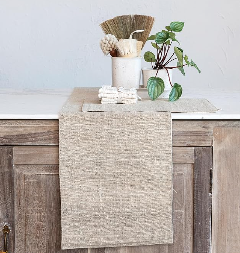 Woven Hemp Fiber & Cotton Table Runner, Natural