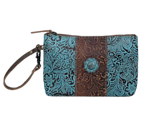 Aqua Wristlet Leather & Hairon Bag