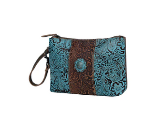 Aqua Wristlet Leather & Hairon Bag