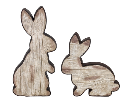 Set of 2 Antique Tan Resin Bunny Cutouts