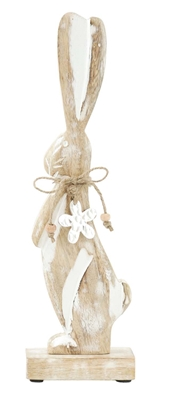 Small Long-Eared Whitewashed Wood Bunny on Stand