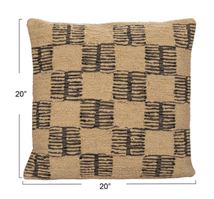 20" Square Woven Fabric Indoor/Outdoor Pillow w/ Block Pattern