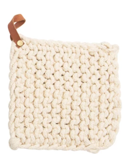 Crocheted Pot Holder with Leather Loop