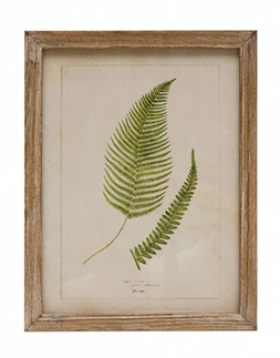 Wood Framed Glass Wall Décor with Fern Fronds Image