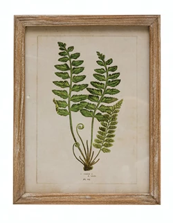 Wood Framed Glass Wall Décor with Fern Fronds Image