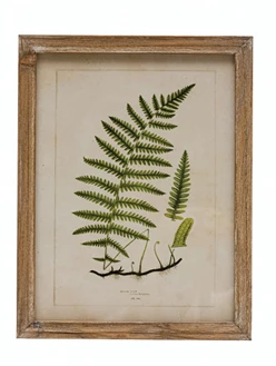 Wood Framed Glass Wall Décor with Fern Fronds Image