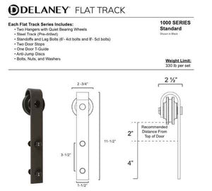 6Ft 6In 1000 Series Barn Door Hardware Kit Black