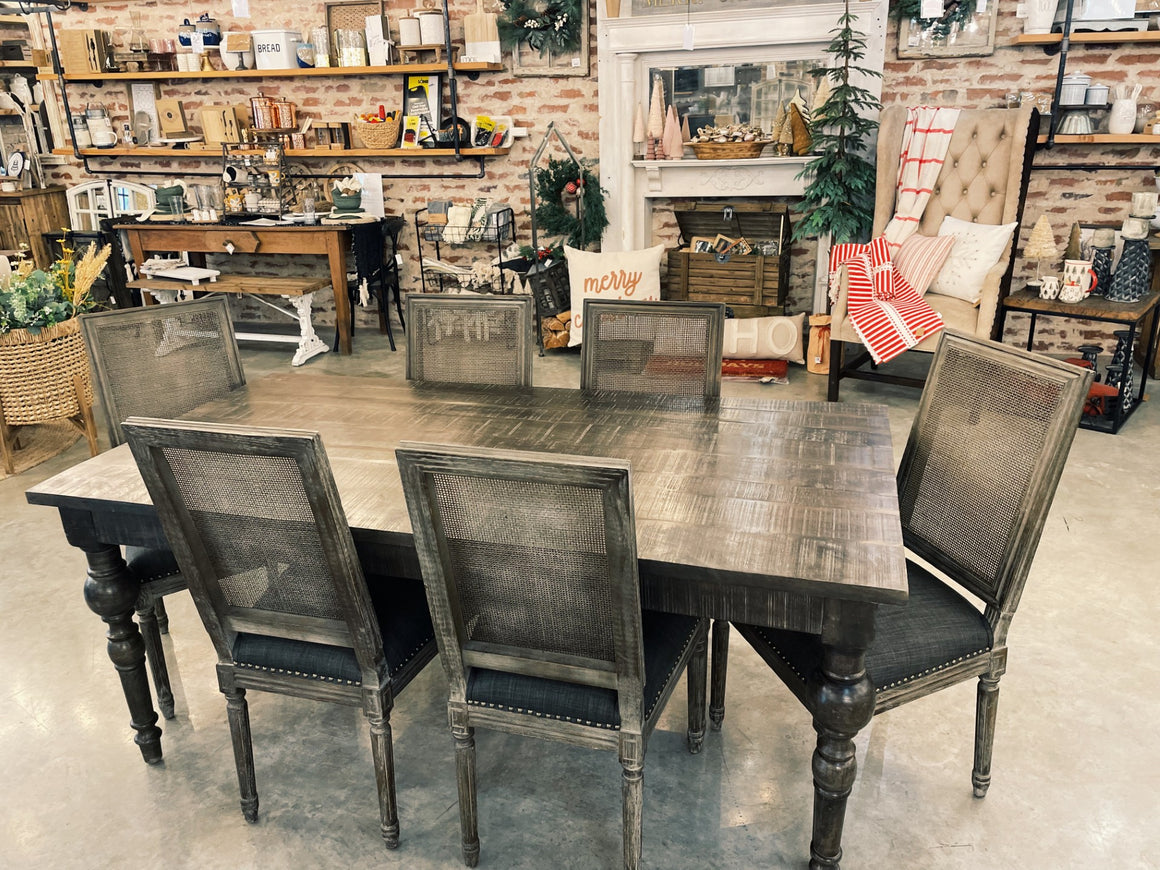 Brown Wash Wood Rectangle Table and Chairs