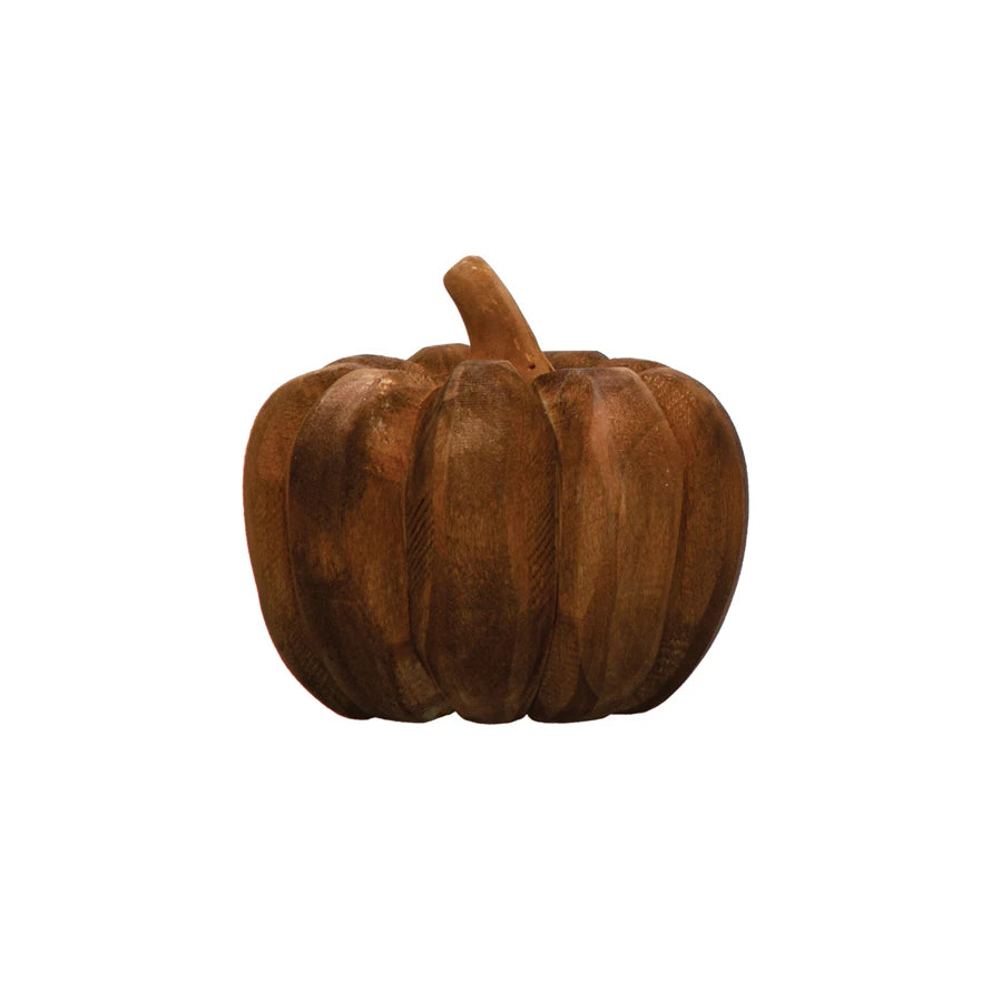 Hand-Carved Poplar Wood Pumpkin, Orange Color