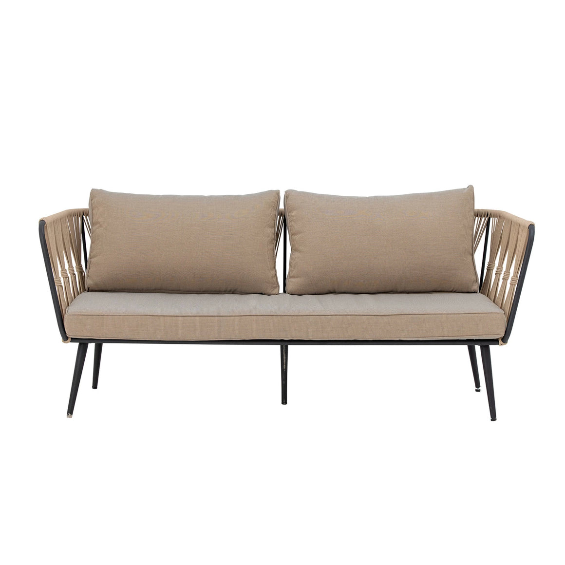 Metal & Woven Rope Indoor/Outdoor Sofa w/ Fabric Cushions & Removable Covers