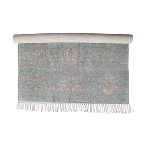 4' x 6' Cotton Chenille Distressed Print Rug w/ Fringe