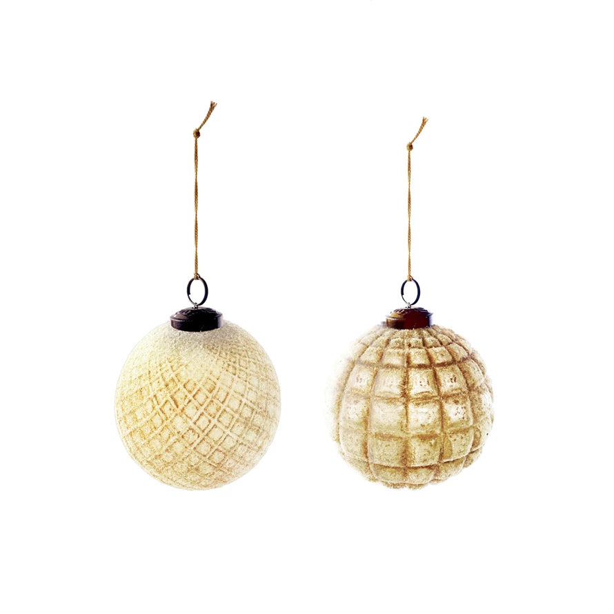 Embossed Recycled Glass Ball Ornament, Frosted Copper Finish 4"