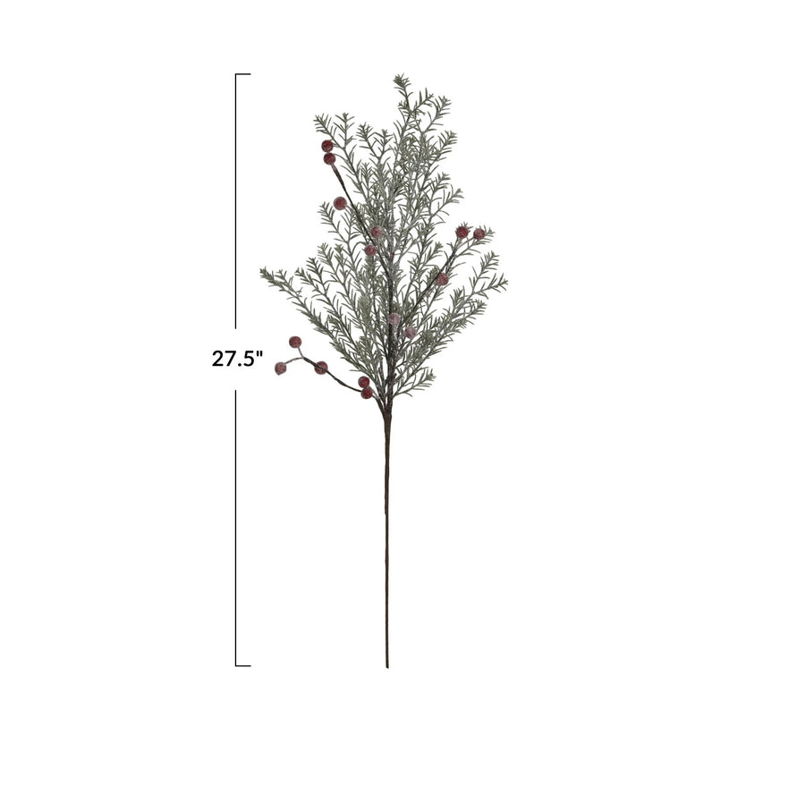 Frost Finish Faux Evergreen Pick w/ Red Berries