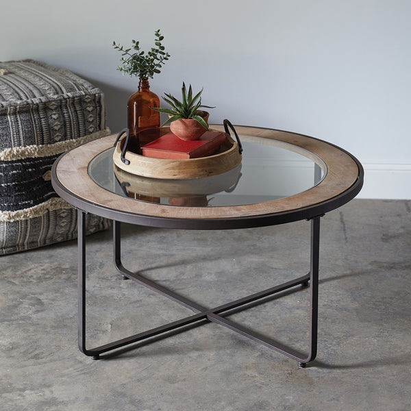 Wood & Glass Industrial Coffee Table