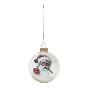 Glass Ornament with Santa and Faux Snow