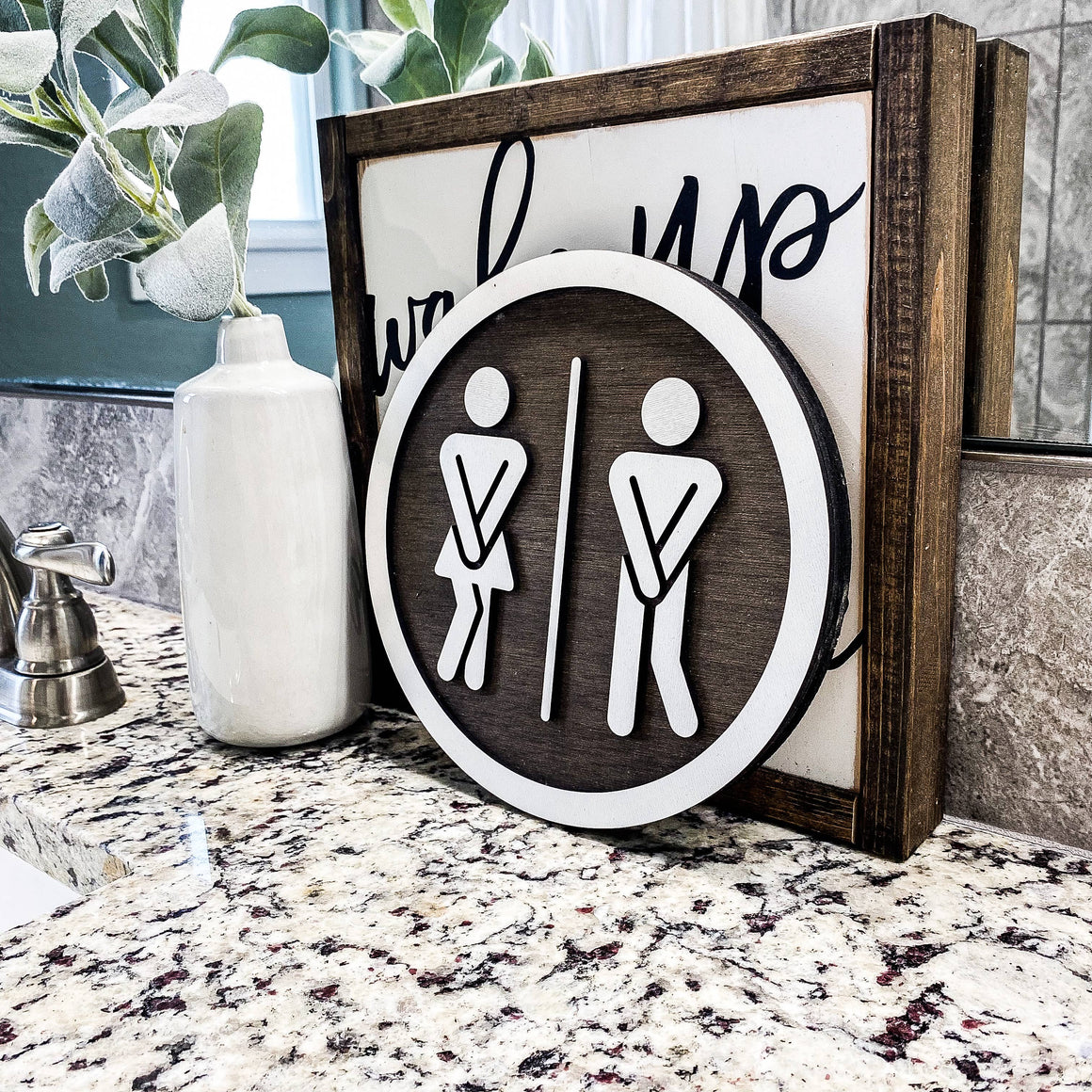 Funny Bathroom Round Wood 3D Laser Sign