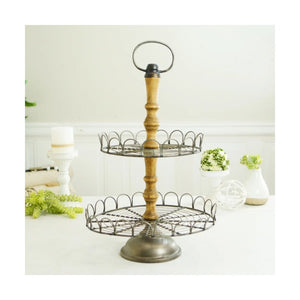 Metal and Wood Two Tiered Tray