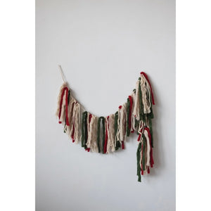 Fabric Tassel Garland, Red, Green and Cream Color