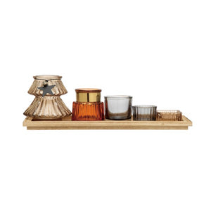 Wood Tray with 5 Glass Tealight/Votive Holders